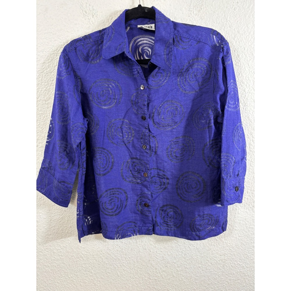 Chico's Design Women Purple Burnout Spiral Button Up Shirt Top Size 0 Small